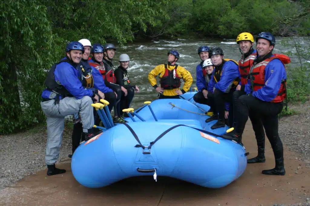 knee up pose on raft