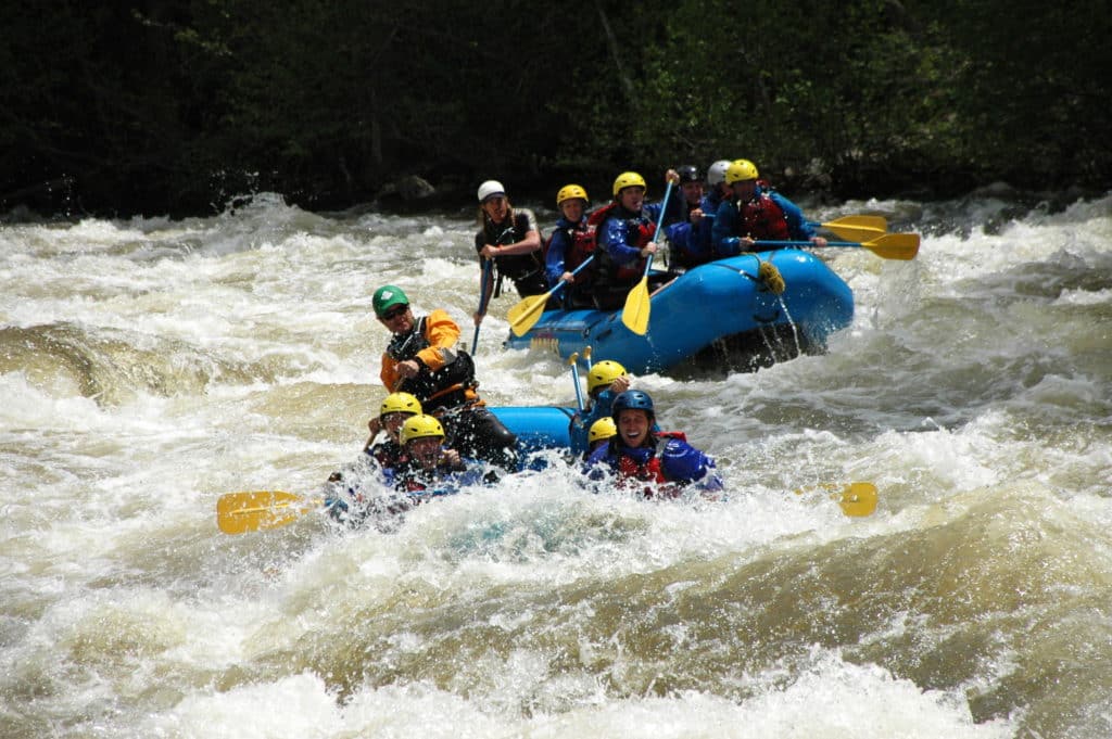 multiple rafts going down rapids